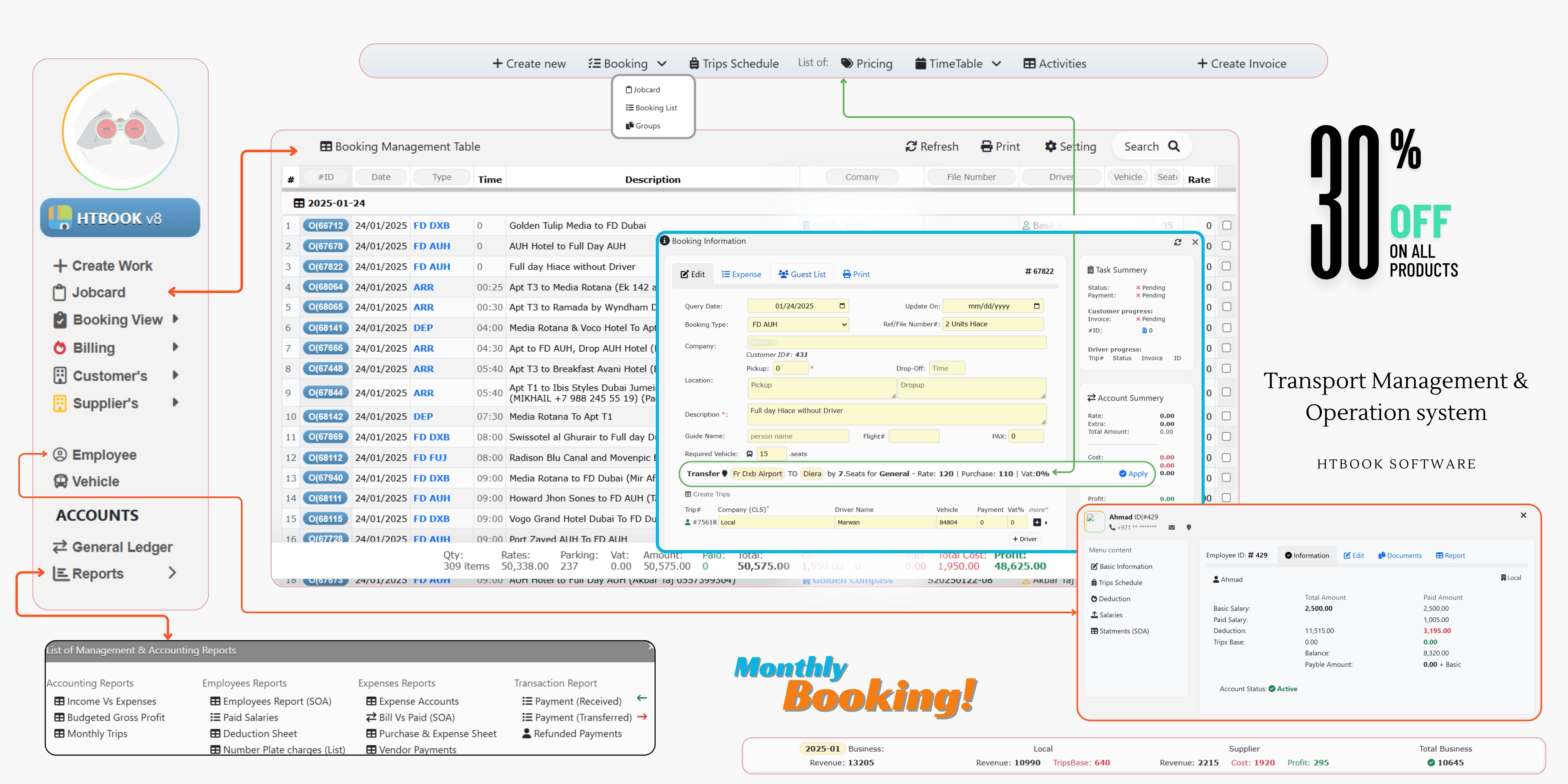 HTBOOK V8 TMS Software Dashboard